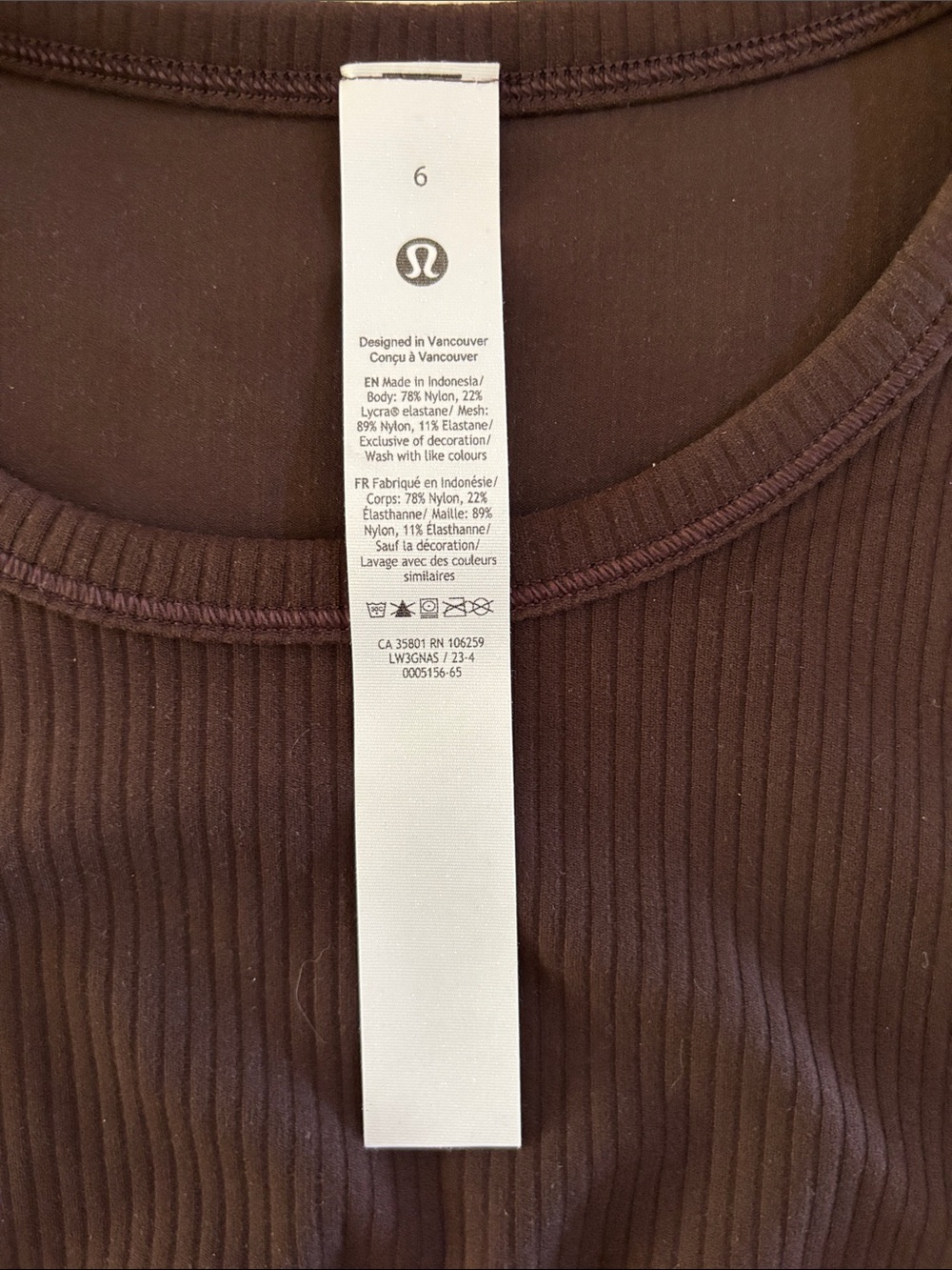 Lululemon All It Takes Ribbed Nulu Tee. Espresso. Size 6. NWT. - Picture 6 of 7
